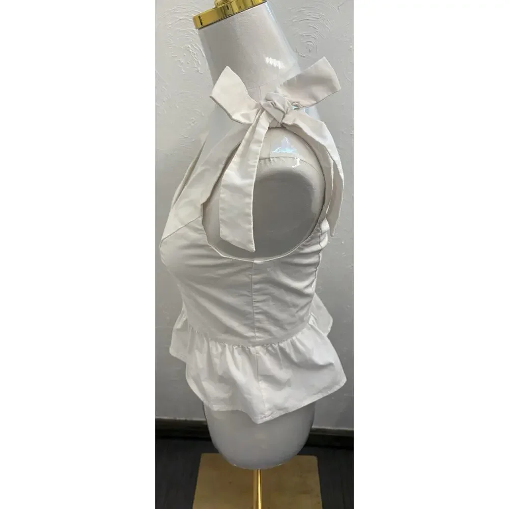 Express White Peplum Top With Bow Accents Size XS Coquette - Picture 3 of 7